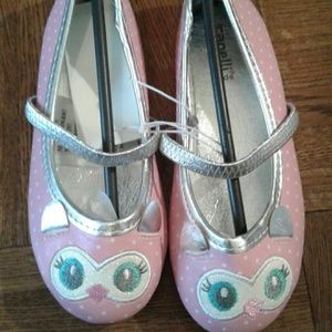Girls Pink Owl Ballet Flats Shoes 8 - 9